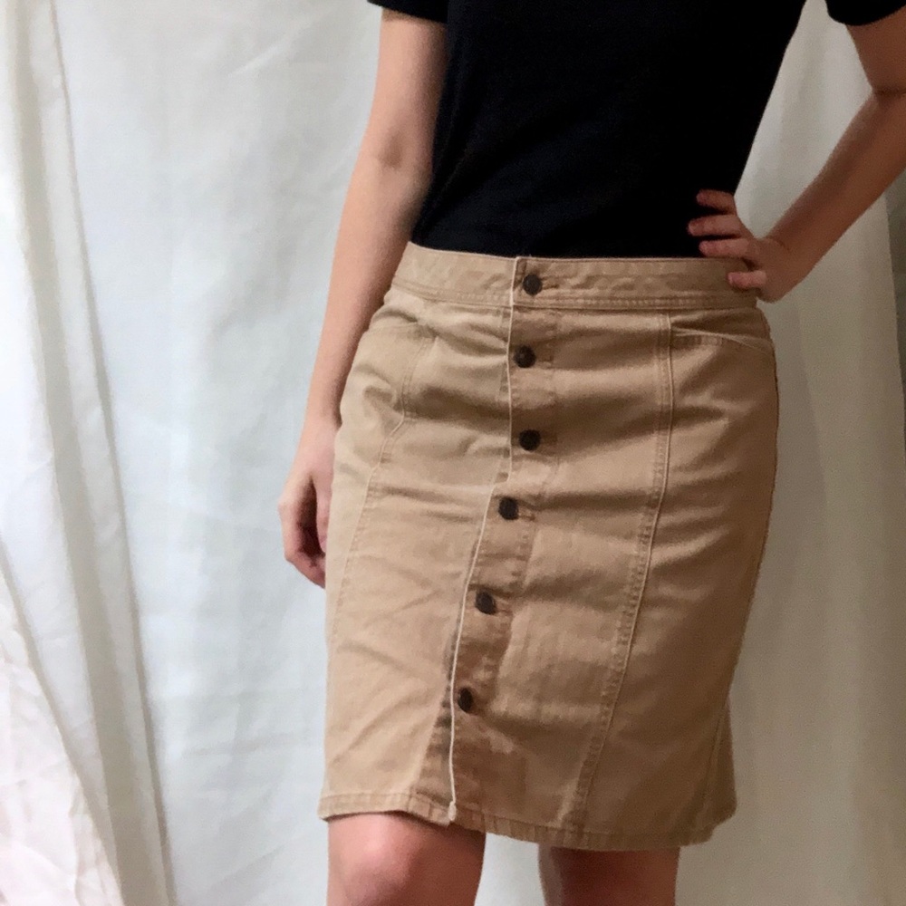 Camel button up skirt khaki mini skirt size 10